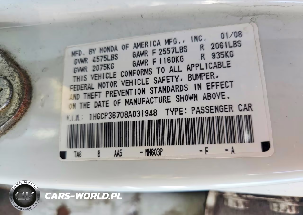 2008 Honda Accord Ex VIN:1HGCP36708A031948 - 12