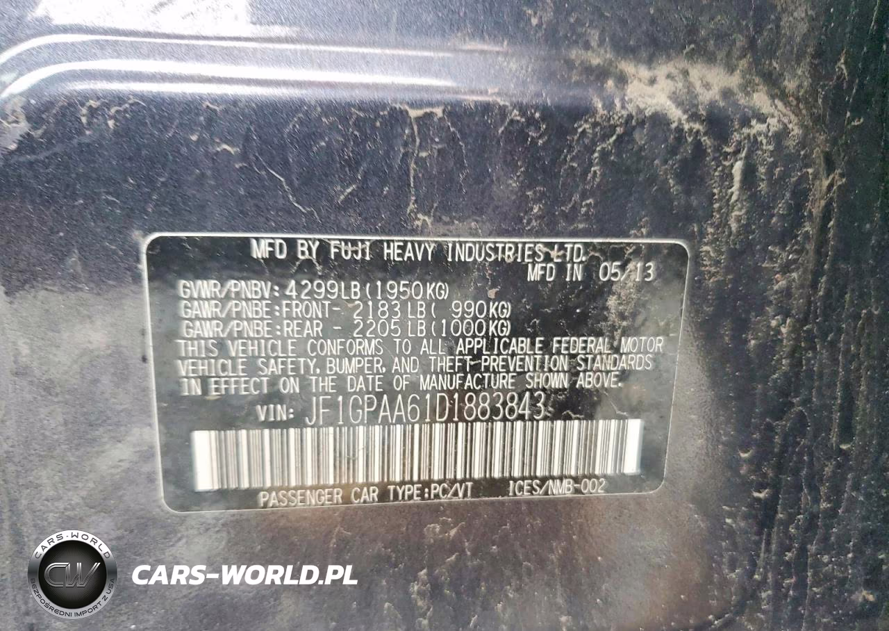 2013 Subaru Impreza VIN:JF1GPAA61D1883843 - 12