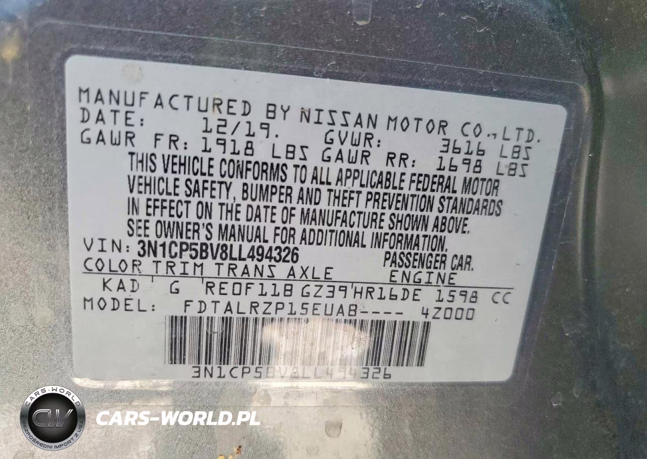 2020 Nissan Kicks S VIN:3N1CP5BV8LL494326 - 14