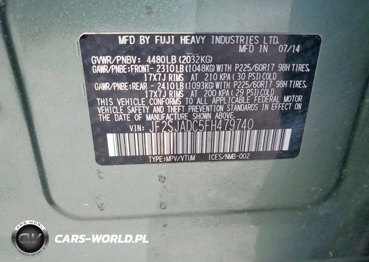 2015 Subaru Forester 2.5I Premium VIN:JF2SJADC5FH479740 - 13