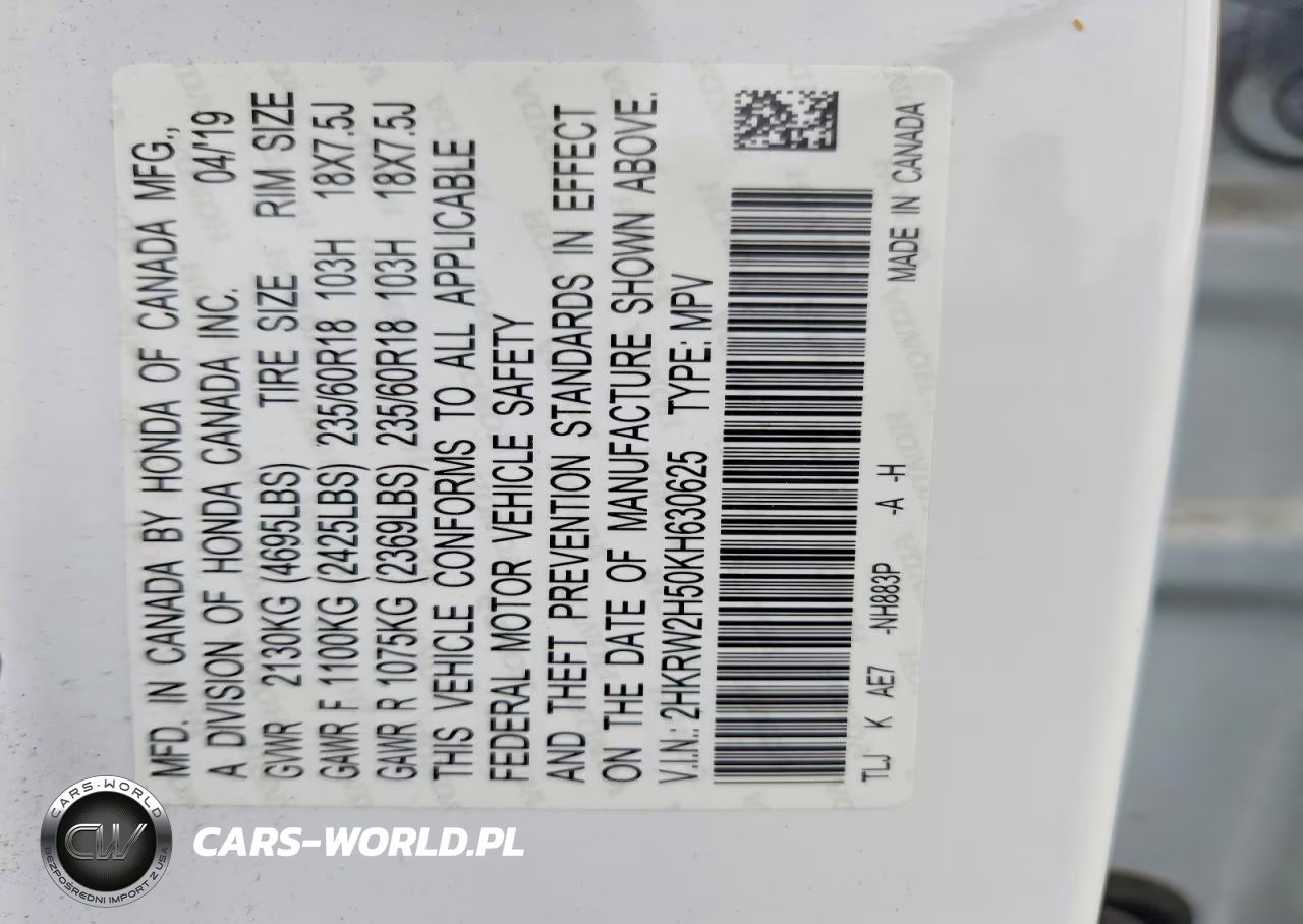 2019 Honda Cr-V Ex VIN:2HKRW2H50KH630625 - 13