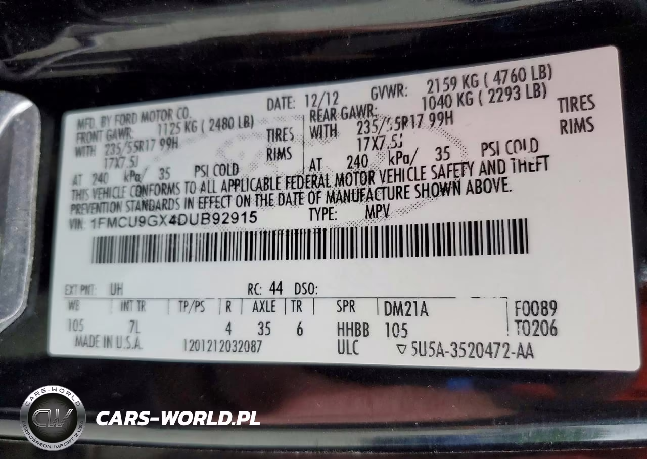 FORD ESCAPE SE VIN:1FMCU9GX4DUB92915 - 14