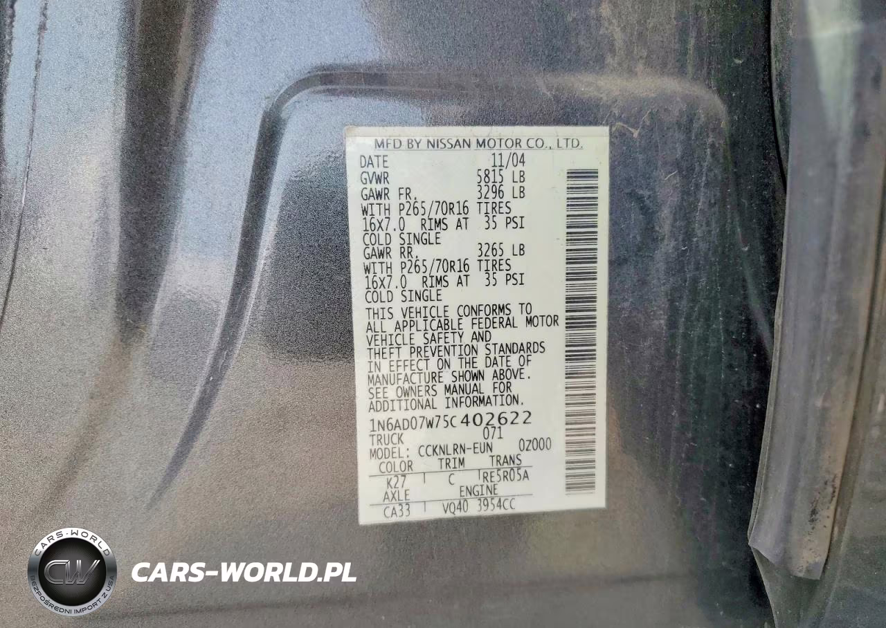 2005 Nissan Frontier VIN:1N6AD07W75C402622 - 12