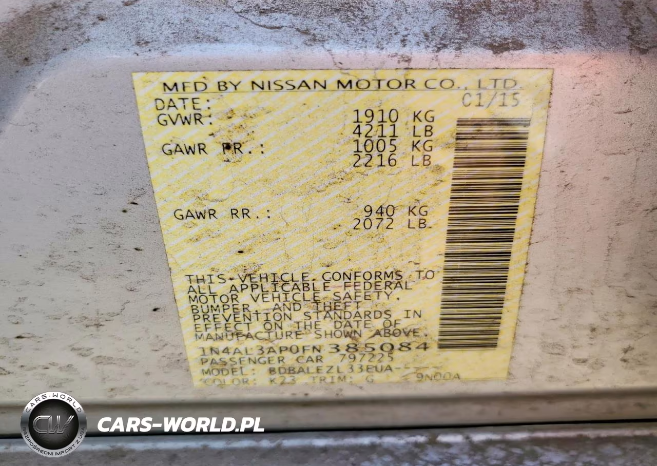 2015 Nissan Altima 2.5 S VIN:1N4AL3AP0FN385084 - 12