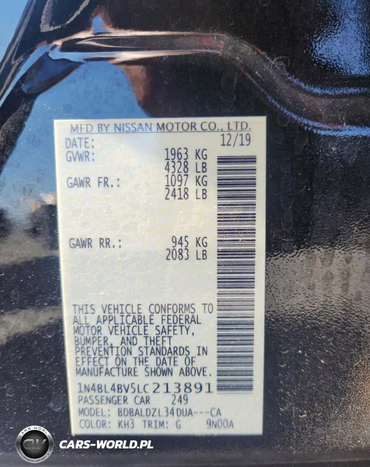 2020 Nissan Altima S VIN:1N4BL4BV5LC213891 - 12