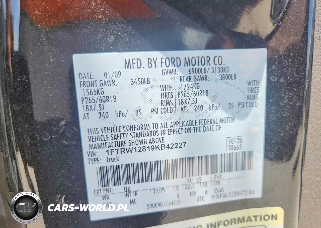 2009 Ford F150 Supercrew VIN:1FTRW12819KB42227 - 12