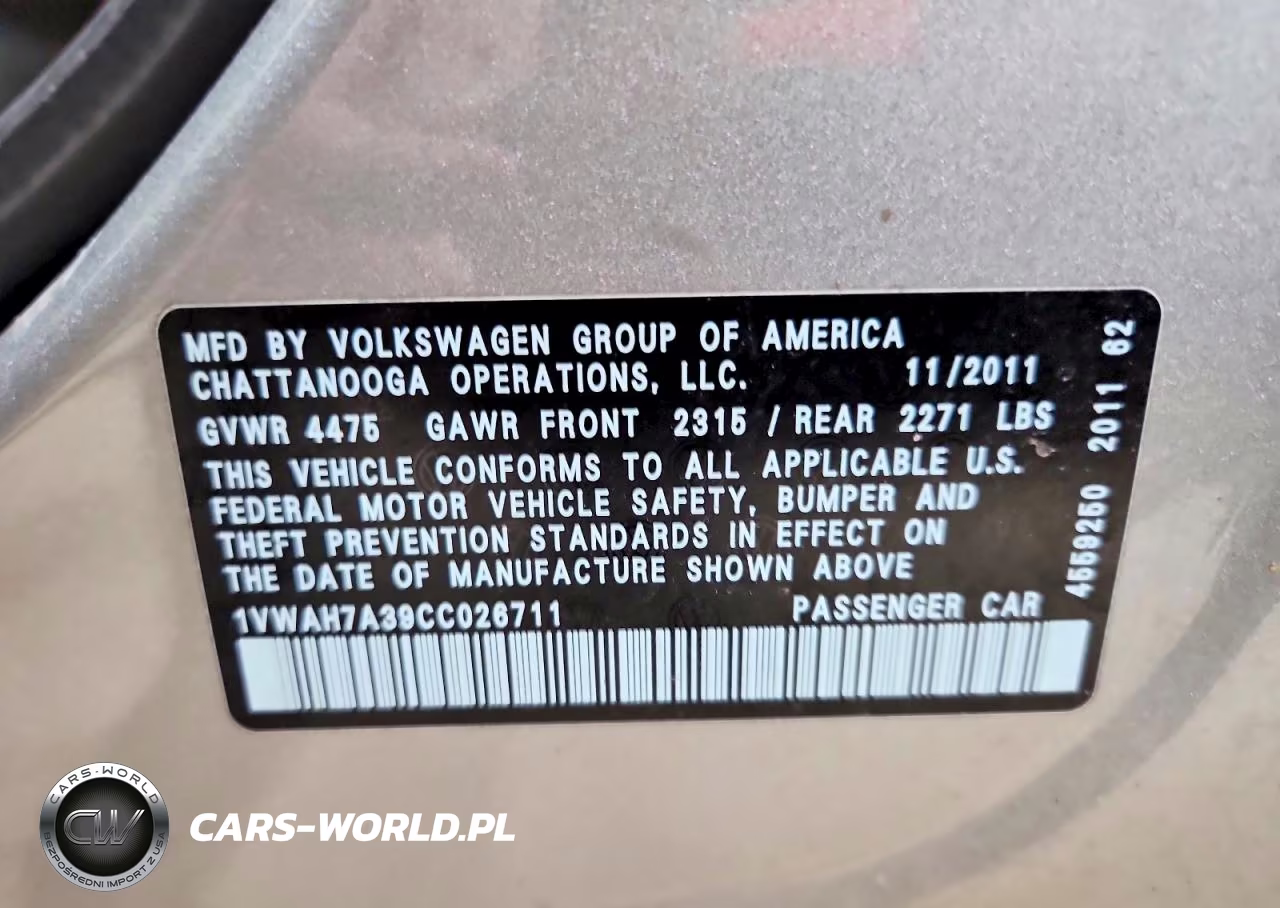 2012 Volkswagen Passat S VIN:1VWAH7A39CC026711 - 13