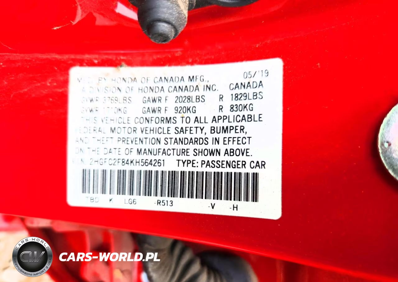 2019 Honda Civic Sport VIN:2HGFC2F84KH564261 - 12