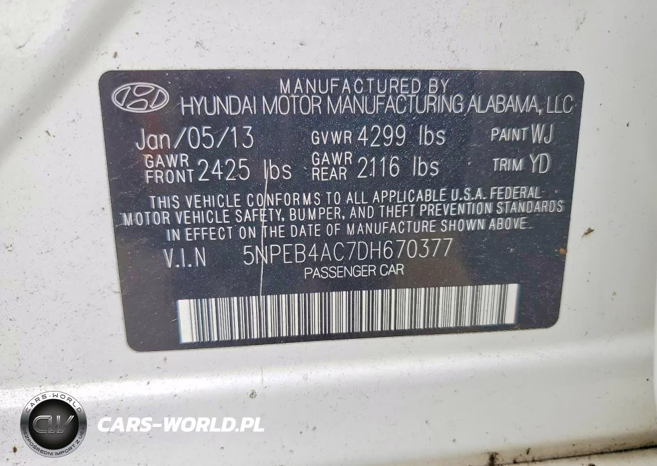 2013 Hyundai Sonata Gls VIN:5NPEB4AC7DH670377 - 12