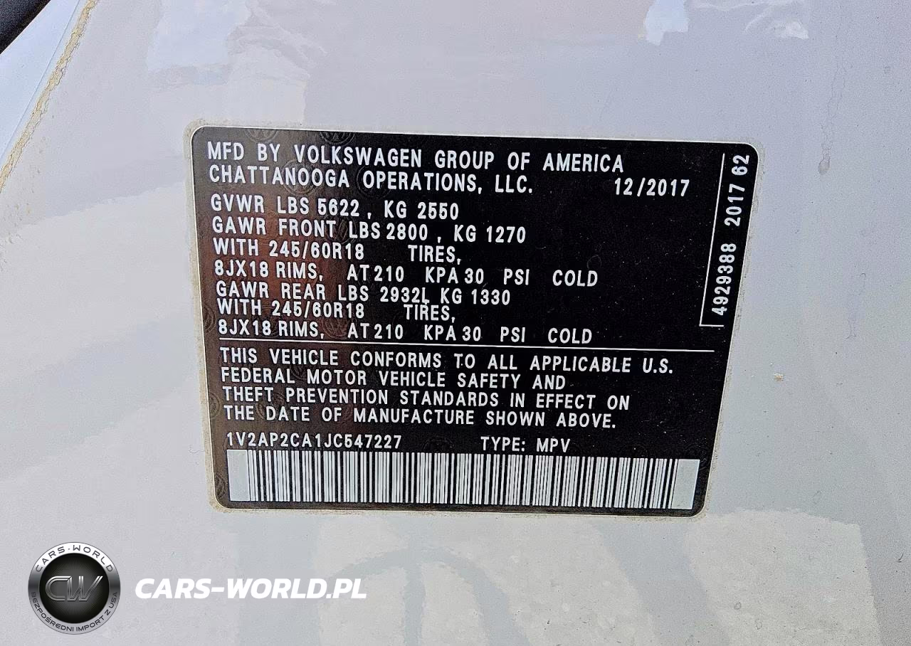 2018 Volkswagen Atlas S VIN:1V2AP2CA1JC547227 - 13
