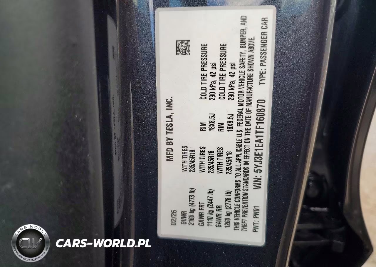 2026 Tesla Model 3 VIN:5YJ3E1EA1TF160870 - 12