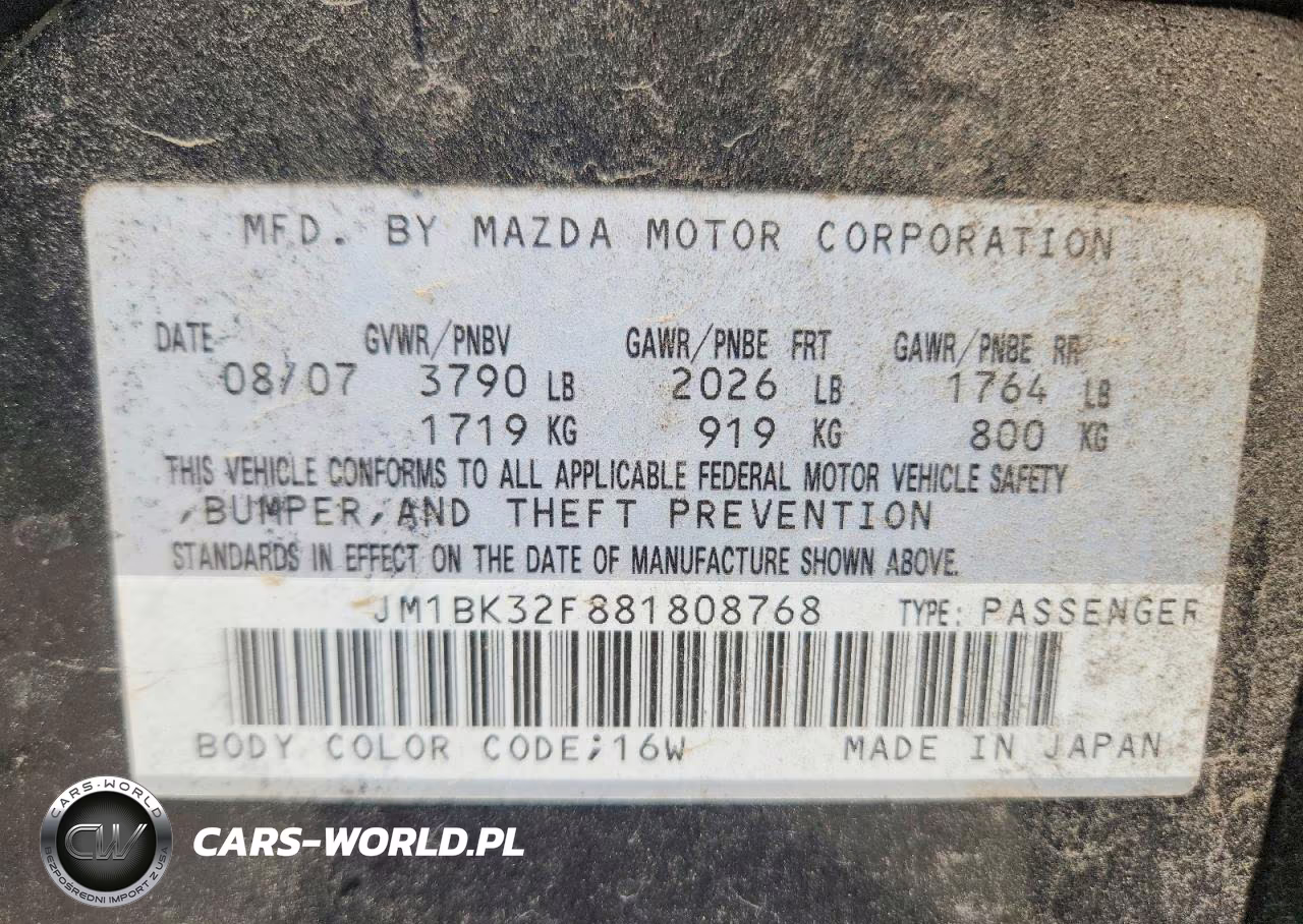 2008 Mazda 3 I VIN:JM1BK32F881808768 - 12