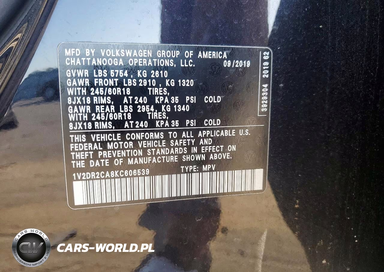 2019 Volkswagen Atlas Se VIN:1V2DR2CA8KC606539 - 13