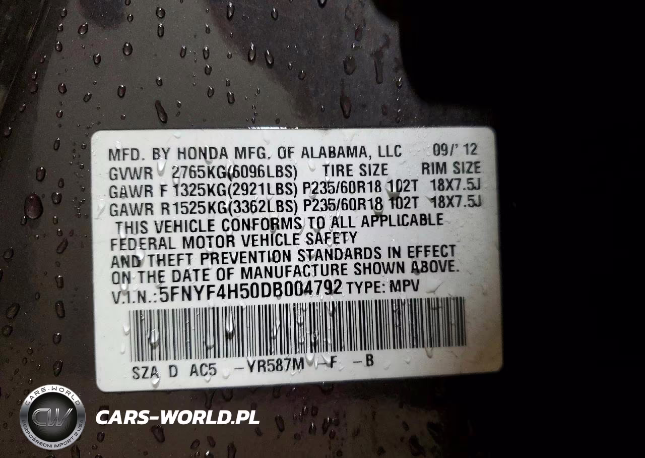 2013 Honda Pilot Exl VIN:5FNYF4H50DB004792 - 13