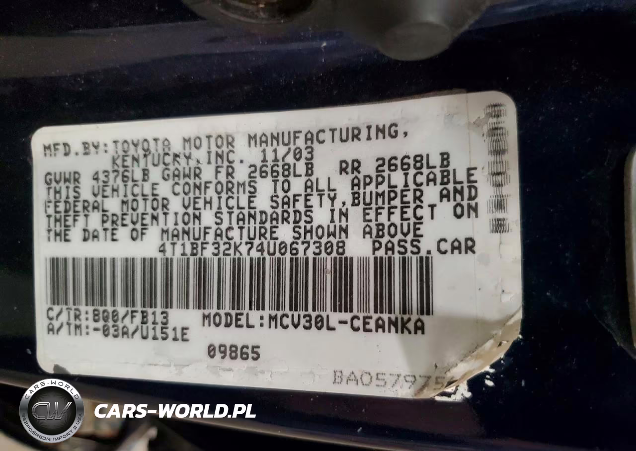2004 Toyota Camry Le V6 VIN:4T1BF32K74U067308 - 12