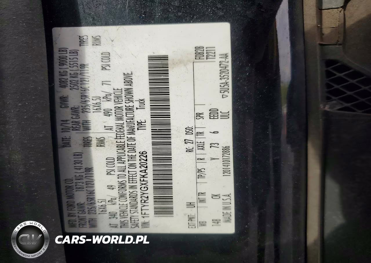 2015 Ford Transit T-250 VIN:1FTYR2YGXFKA20226 - 13
