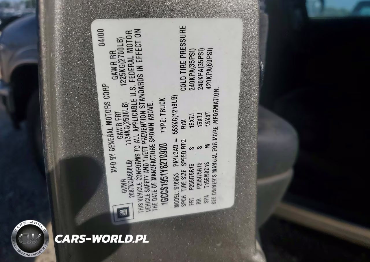 2000 Chevrolet S Truck S10 VIN:1GCCS1951Y8270900 - 12