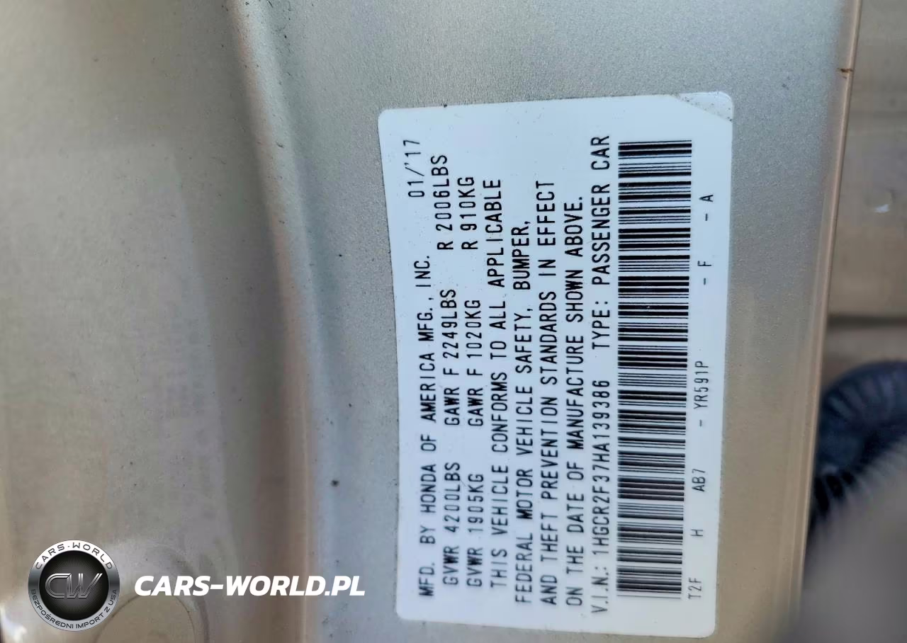 2017 Honda Accord Lx VIN:1HGCR2F37HA139386 - 12