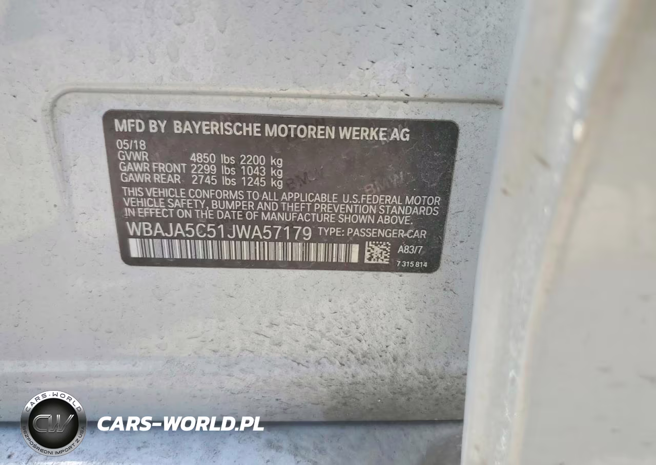 2018 BMW 530 I VIN:WBAJA5C51JWA57179 - 12
