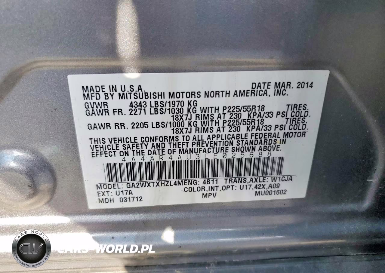 2014 Mitsubishi Outlander Sport Se VIN:4A4AR4AU3EE025688 - 14
