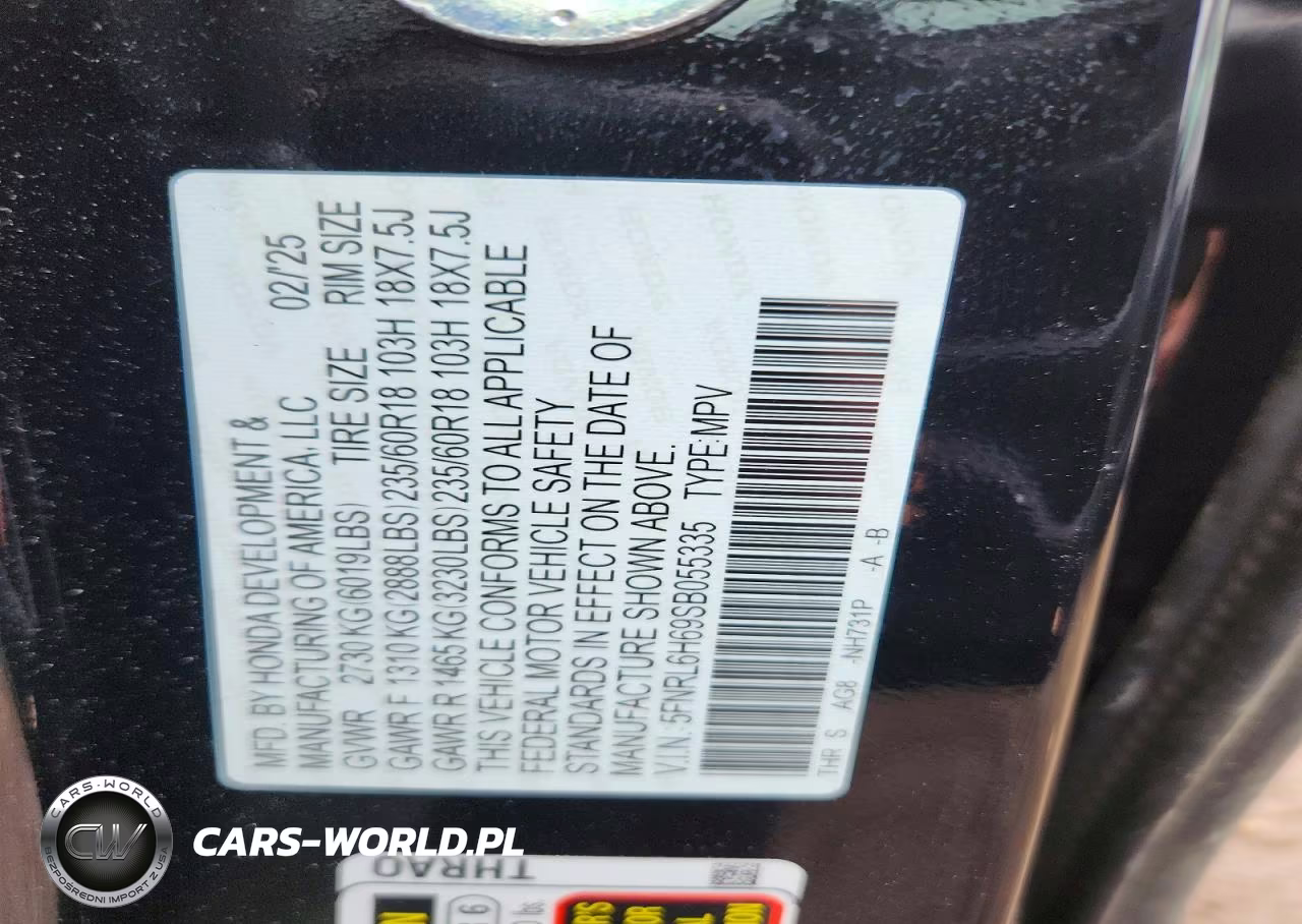 2025 Honda Odyssey VIN:5FNRL6H69SB055335 - 13