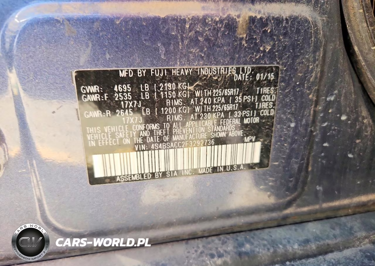 2015 Subaru Outback 2.5I Premium VIN:4S4BSACC2F3292736 - 12