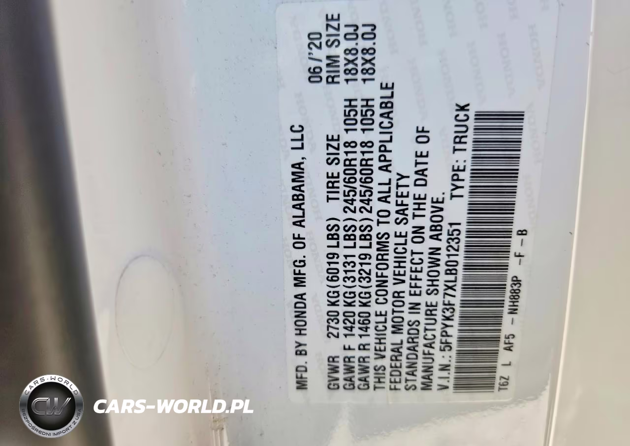 2020 Honda Ridgeline Rtl VIN:5FPYK3F7XLB012351 - 12