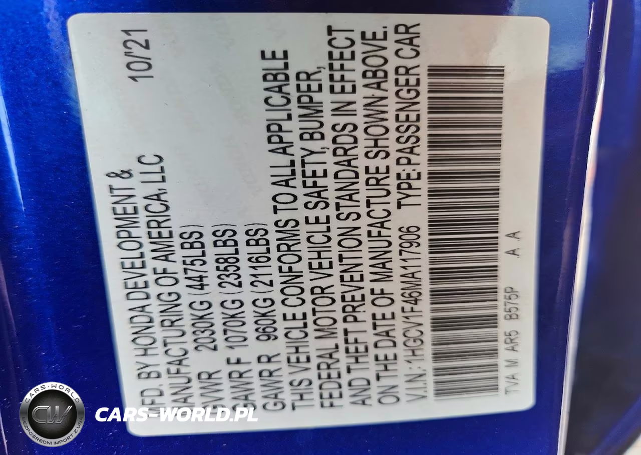 2021 Honda Accord Sport Se VIN:1HGCV1F46MA117906 - 13