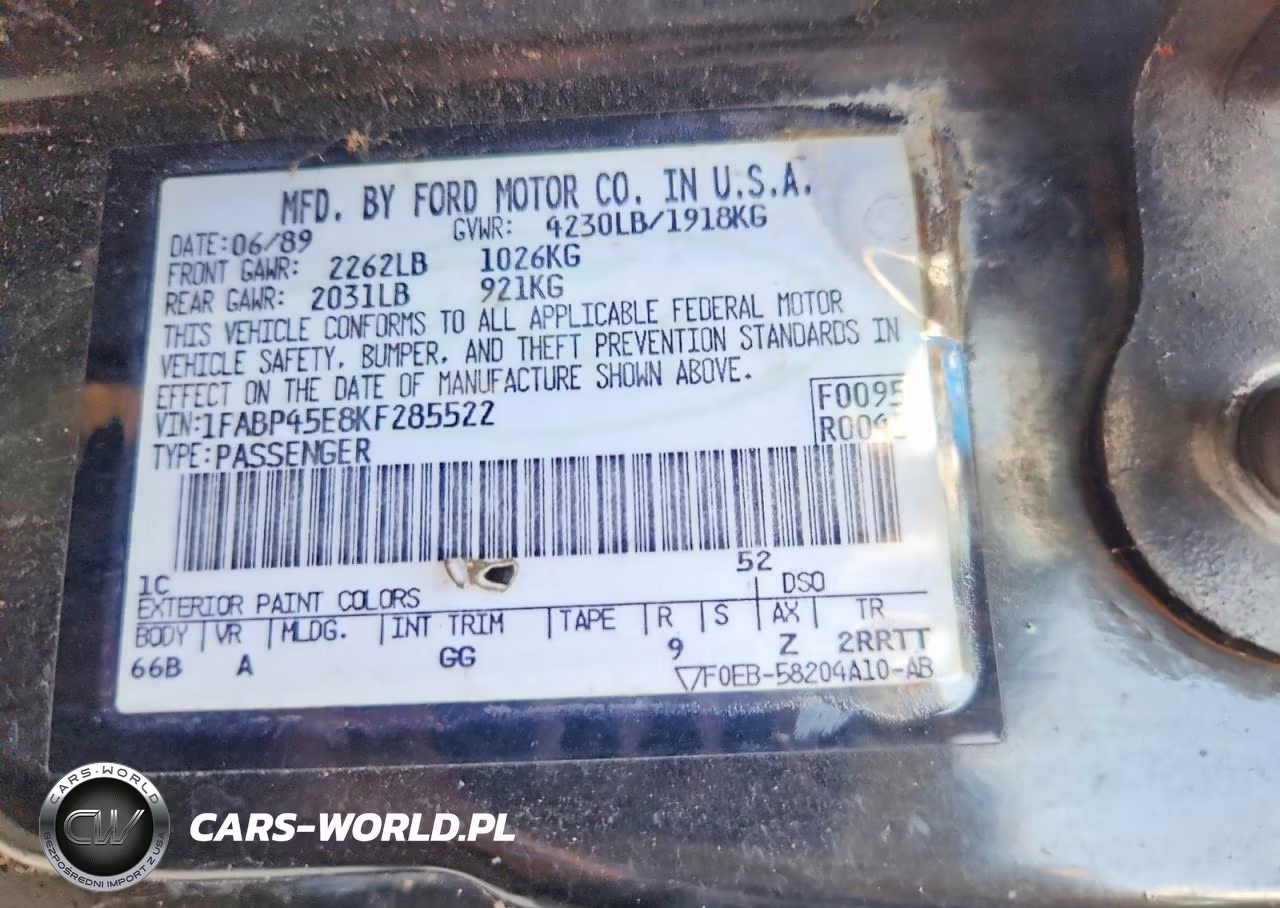 1989 Ford Mustang Gt VIN:1FABP45E8KF285522 - 12