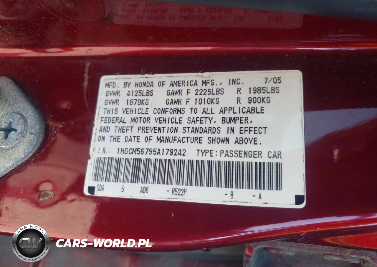 2005 Honda Accord Ex VIN:1HGCM56795A179242 - 12