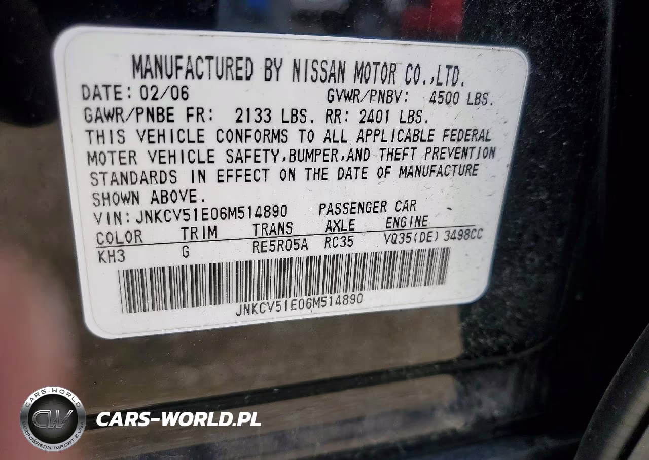 2006 Infiniti G35 Base VIN:JNKCV51E06M514890 - 13
