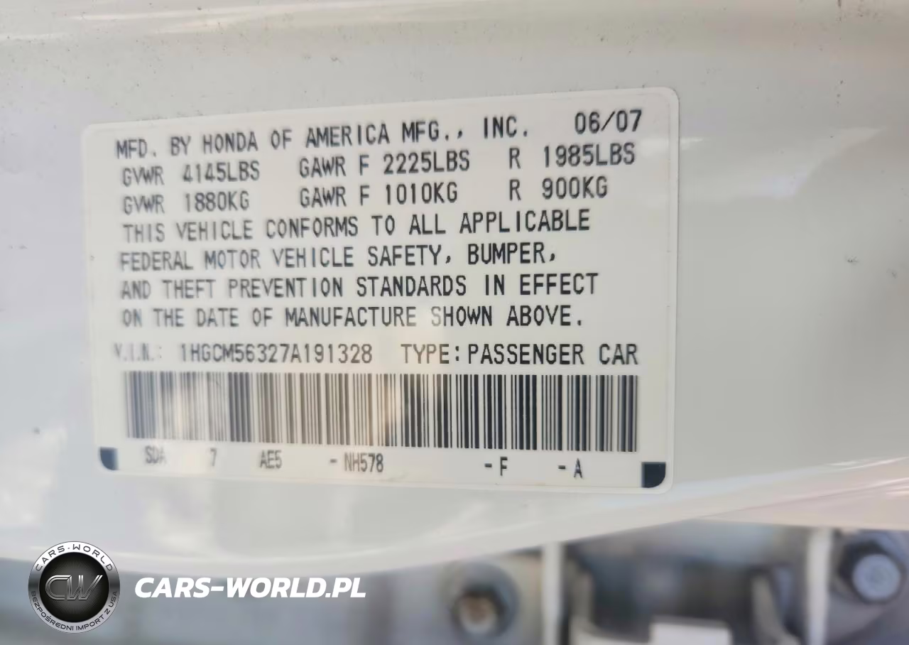 2007 Honda Accord Se VIN:1HGCM56327A191328 - 12