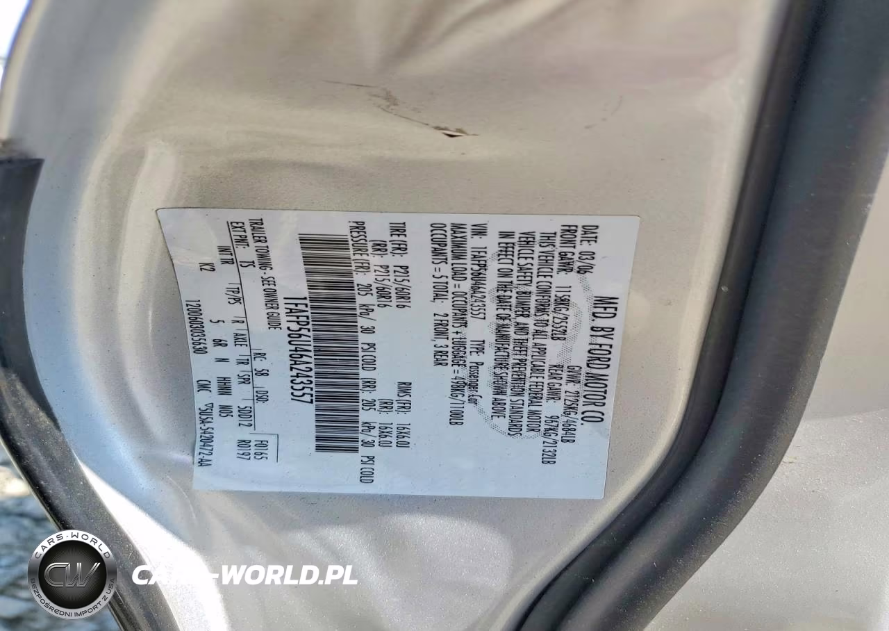 2006 Ford Taurus Sel VIN:1FAFP56U46A243557 - 12