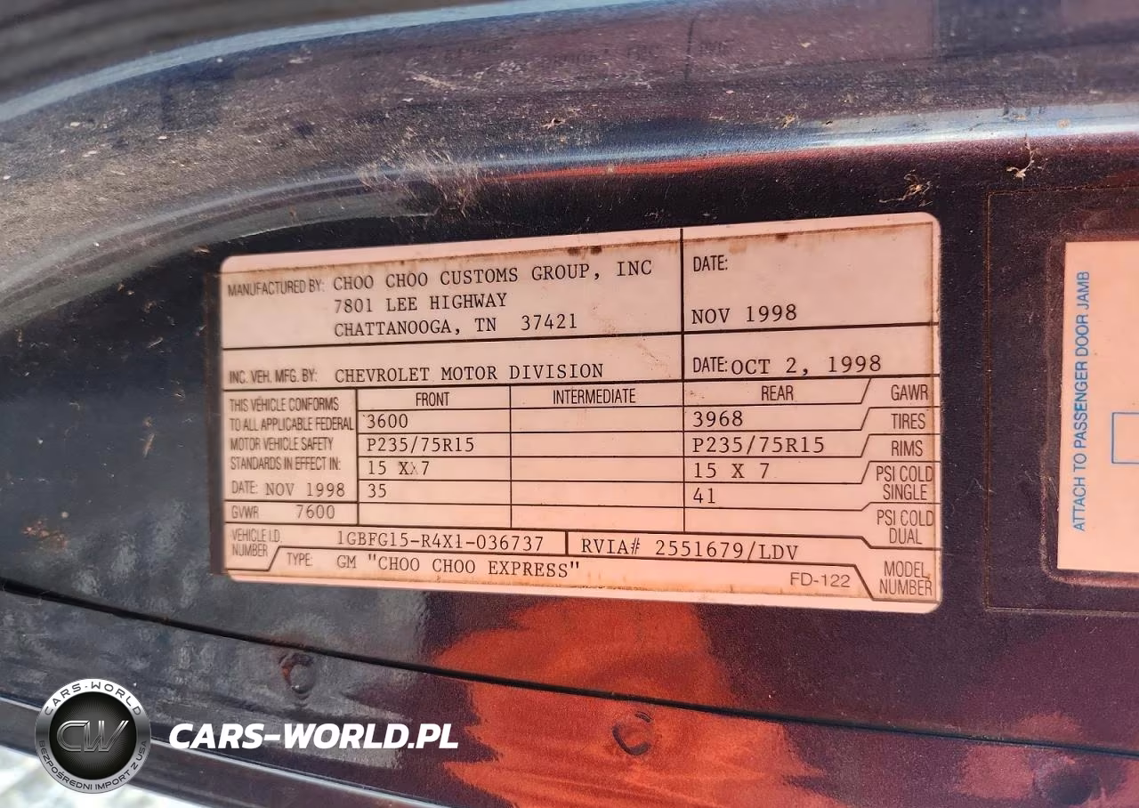 1999 Chevrolet Express G1500 VIN:1GBFG15R4X1036737 - 12