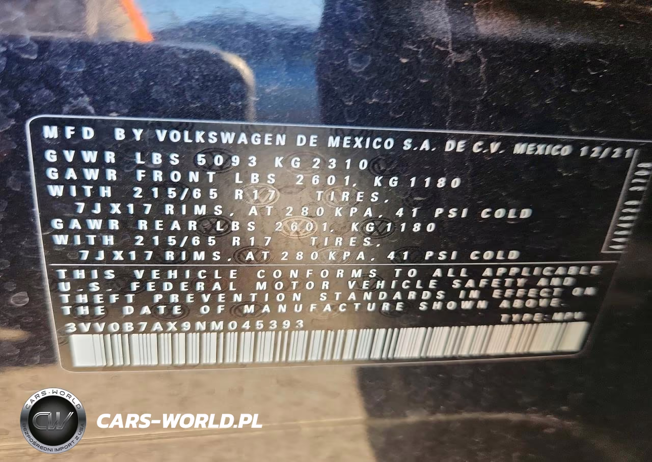2022 Volkswagen Tiguan S VIN:3VV0B7AX9NM045393 - 13