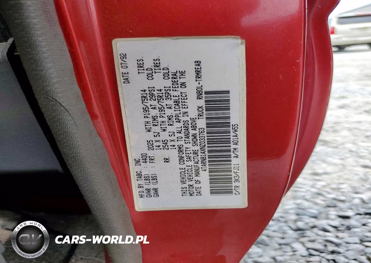 1992 Toyota Pickup Base VIN:4TARN81AXNZ033763 - 12