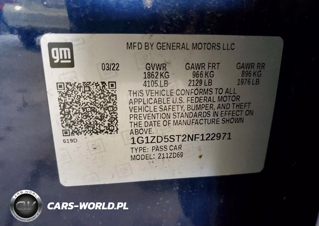 2022 Chevrolet Malibu Lt VIN:1G1ZD5ST2NF122971 - 12