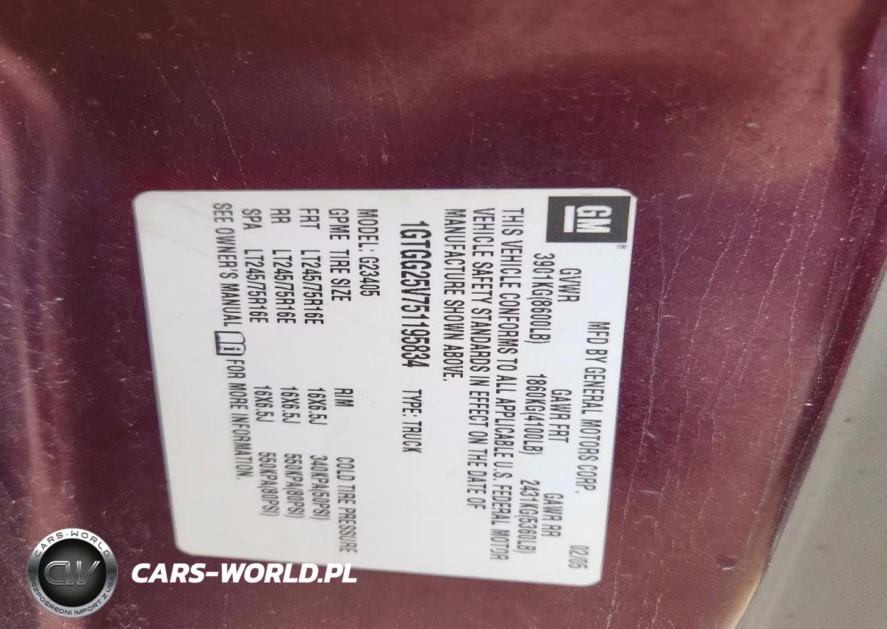 2005 GMC Savana 2500 Delivery Van VIN:1GTGG25V751195834 - 13