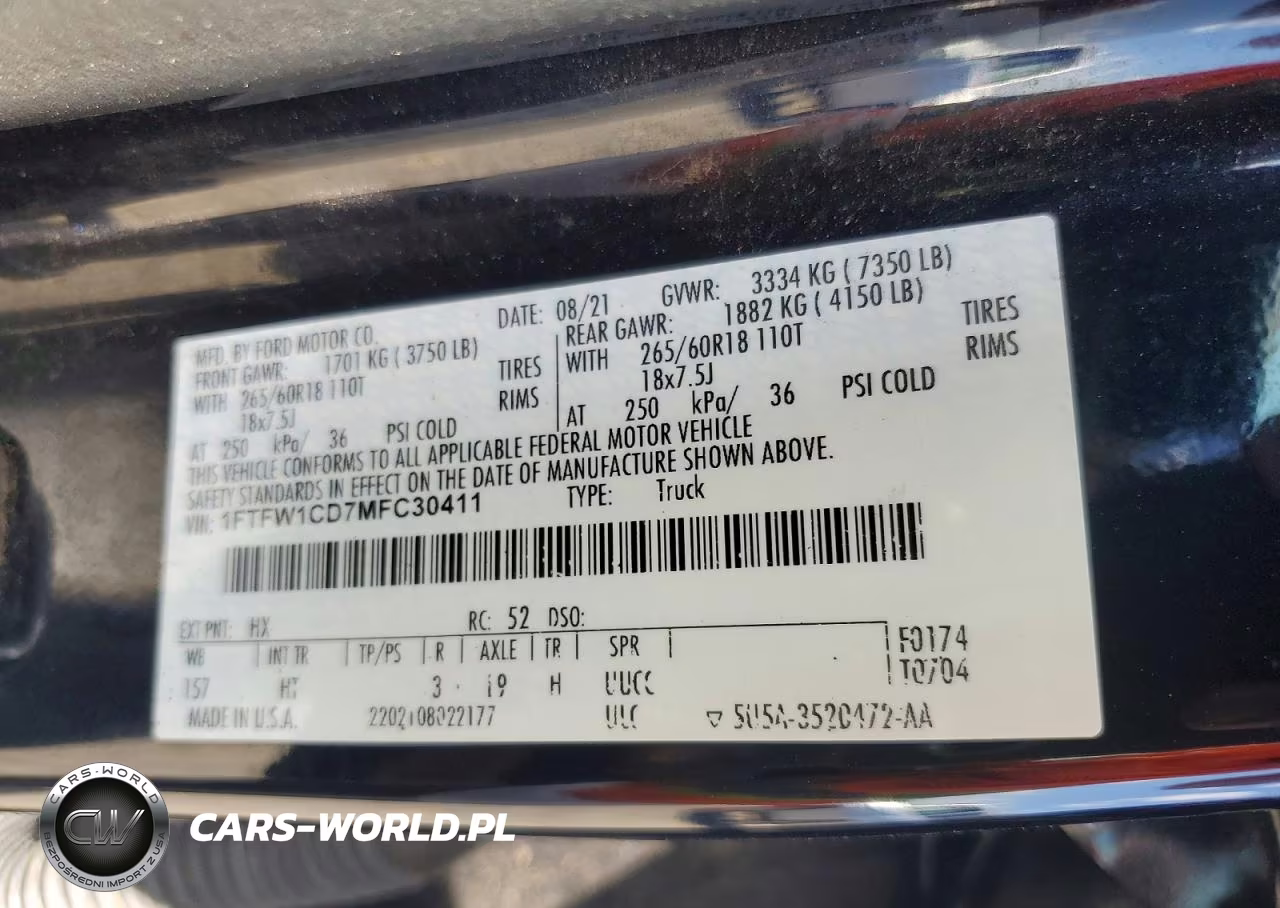 2021 Ford F150 Supercrew VIN:1FTFW1CD7MFC30411 - 12