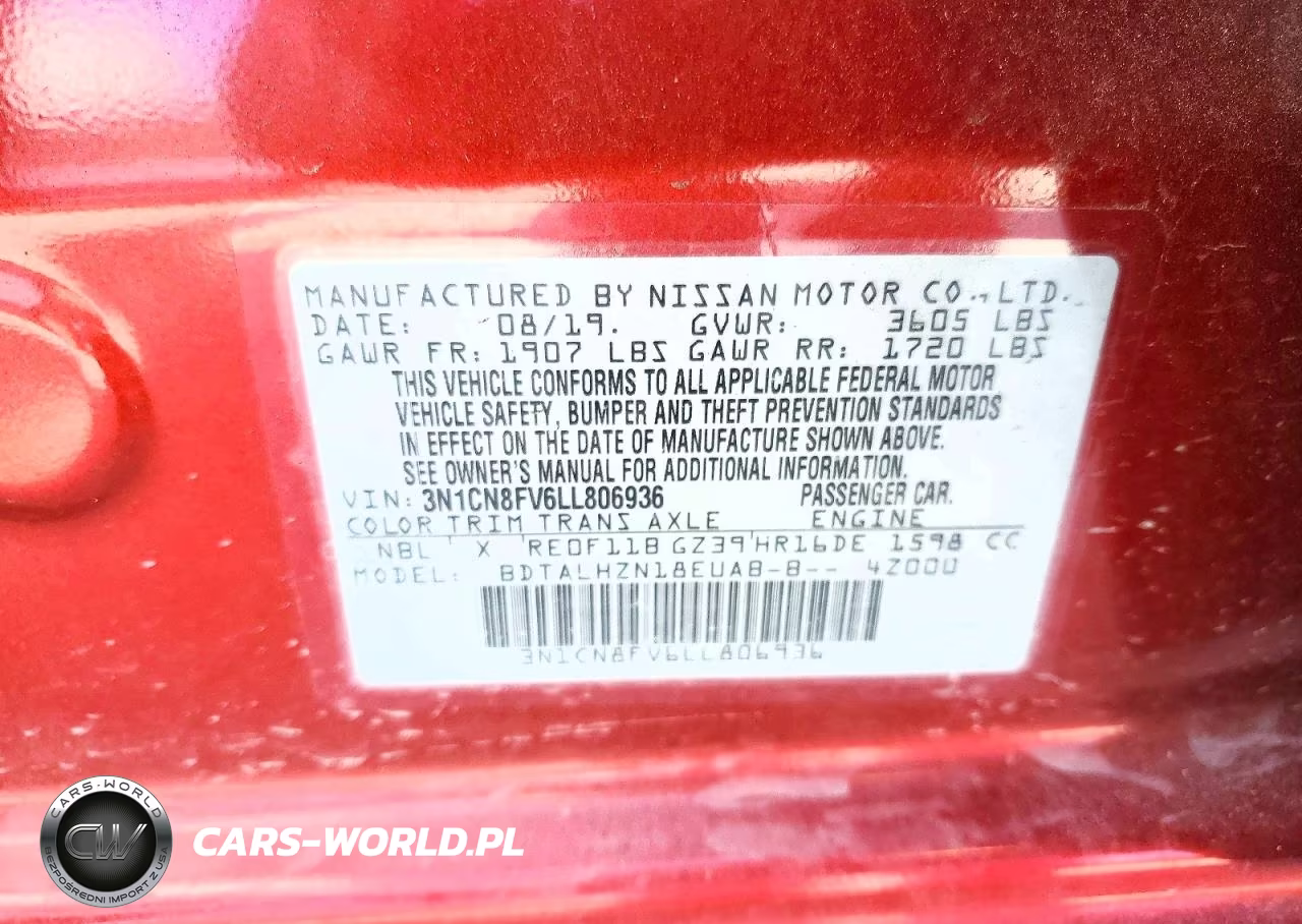 2020 Nissan Versa Sr VIN:3N1CN8FV6LL806936 - 12