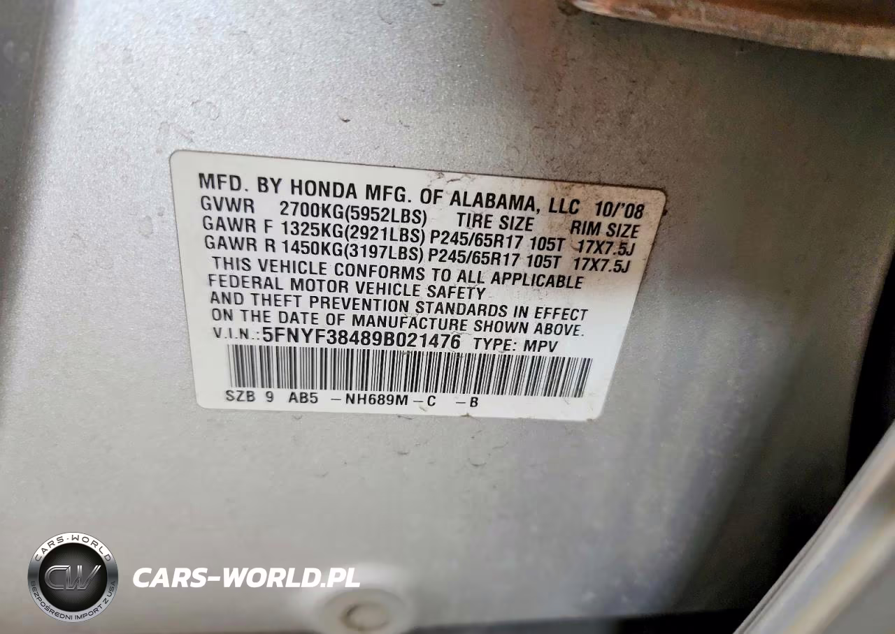 2009 Honda Pilot Ex VIN:5FNYF38489B021476 - 13