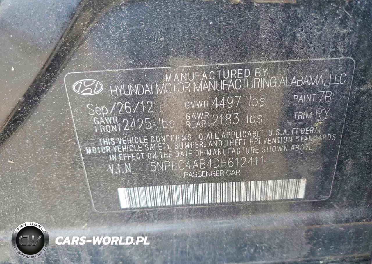 2013 Hyundai Sonata Se 2.0T VIN:5NPEC4AB4DH612411 - 12