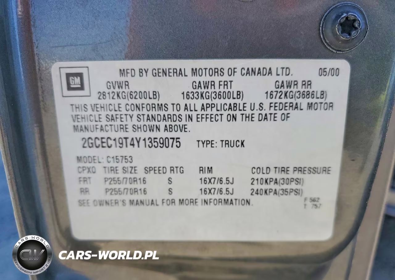 2000 Chevrolet Silverado C1500 VIN:2GCEC19T4Y1359075 - 12