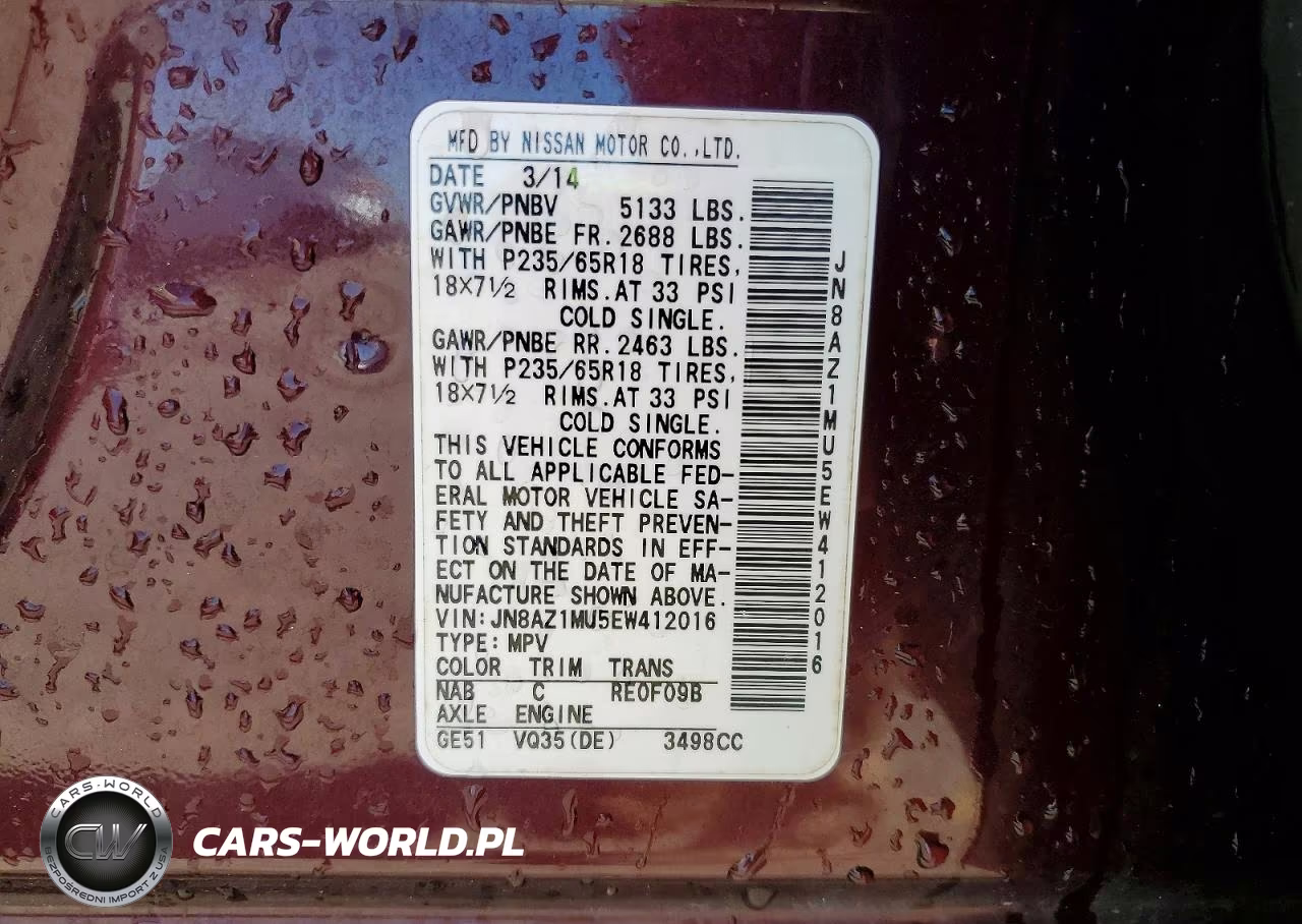 2014 Nissan Murano Sl VIN:JN8AZ1MU5EW412016 - 14