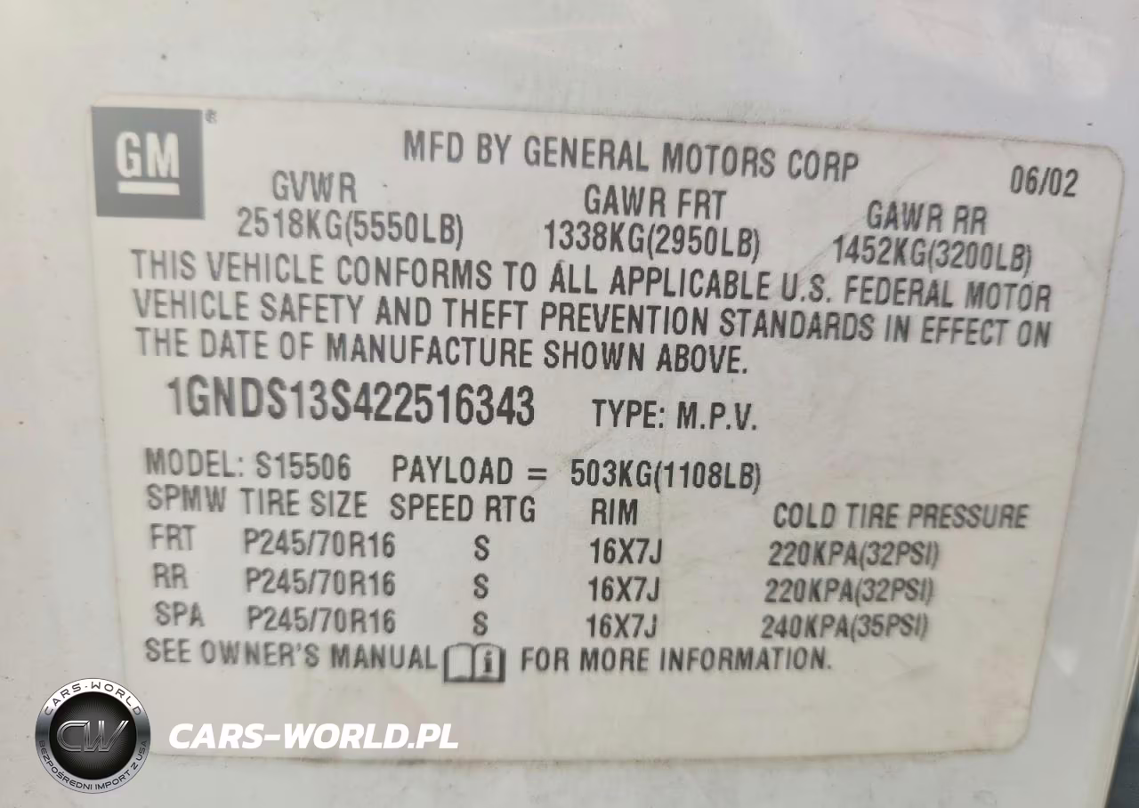 2002 Chevrolet Trailblazer VIN:1GNDS13S422516343 - 13