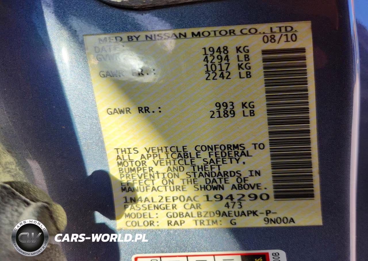 2010 Nissan Altima S VIN:1N4AL2EP0AC194290 - 13