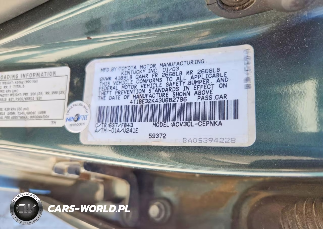 2003 Toyota Camry Le VIN:4T1BE32K43U682786 - 12