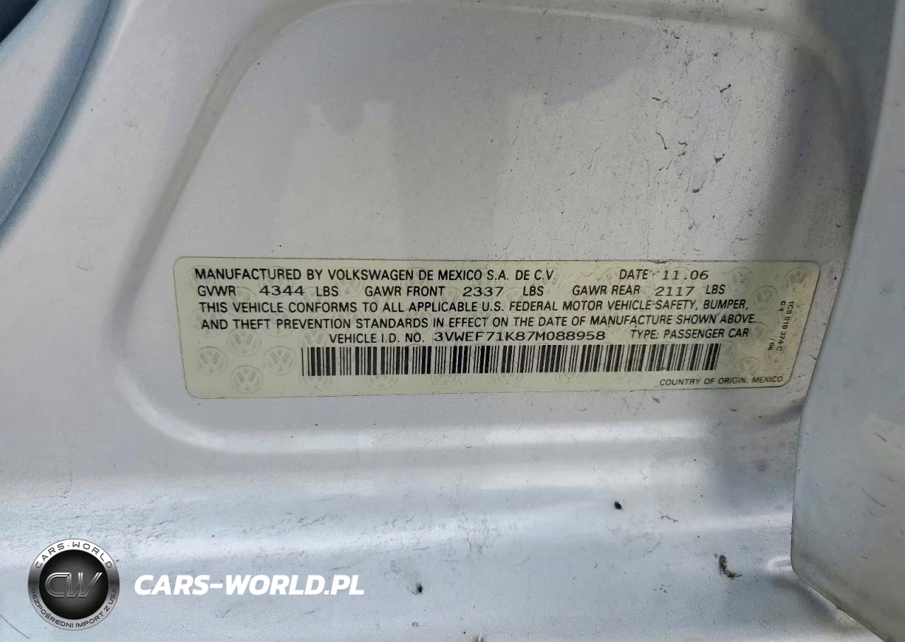 2007 Volkswagen Jetta Wolfsburg VIN:3VWEF71K87M088958 - 13