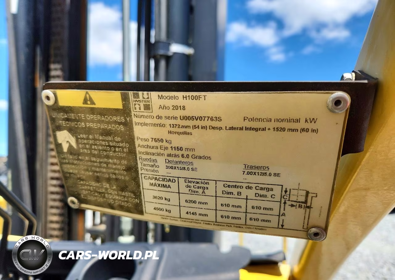 2018 Hyster H100Ft Forklift VIN:U005V07763S - 10