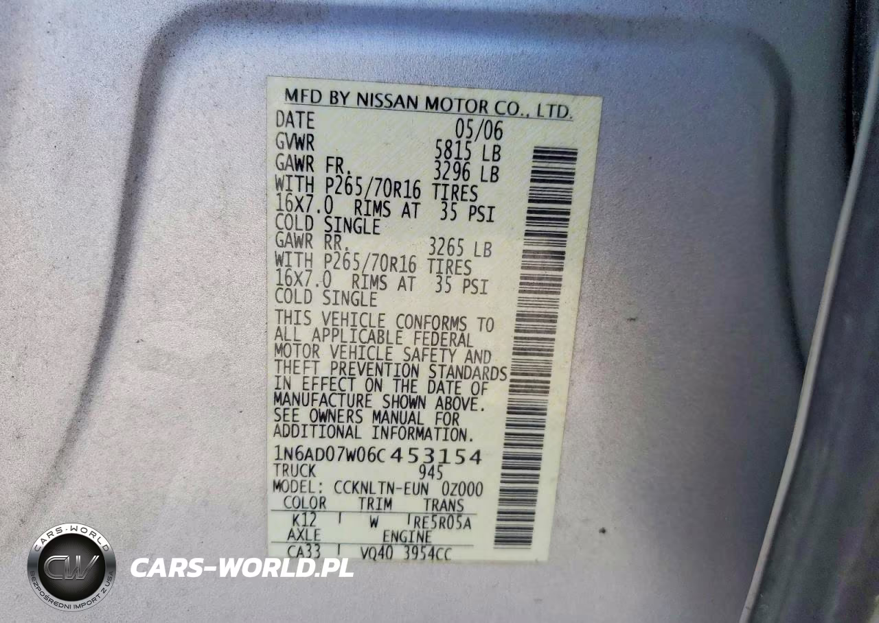 2006 Nissan Frontier Se VIN:1N6AD07W06C453154 - 12